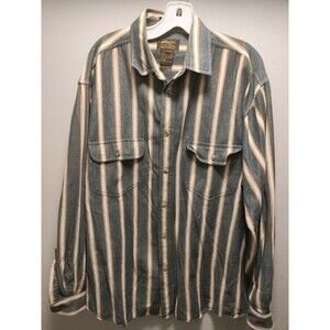 VTG Eddie Bauer Elkhorn Twill Striped Rugged Outdoor Button Down Shirt SZ L